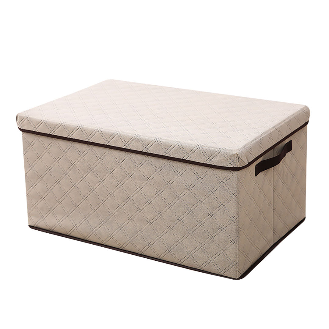 SOGA Large Beige Non-Woven Diamond Quilt Grid Fabric Storage/Organizer Box