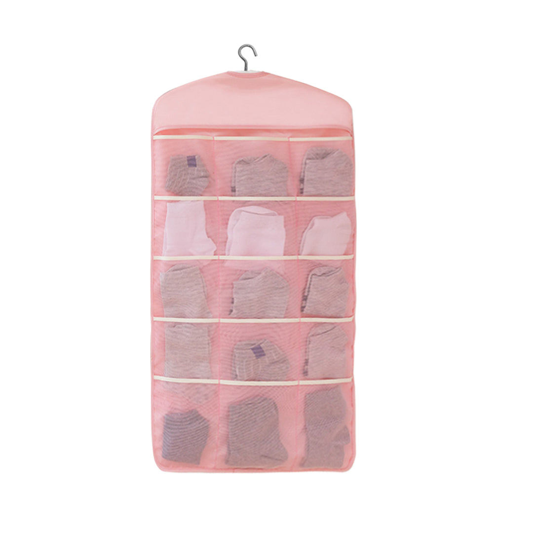 SOGA Pink Double Sided Hanging Storage Bag Underwear Bra Socks Mesh Pocket Hanger Home Organiser