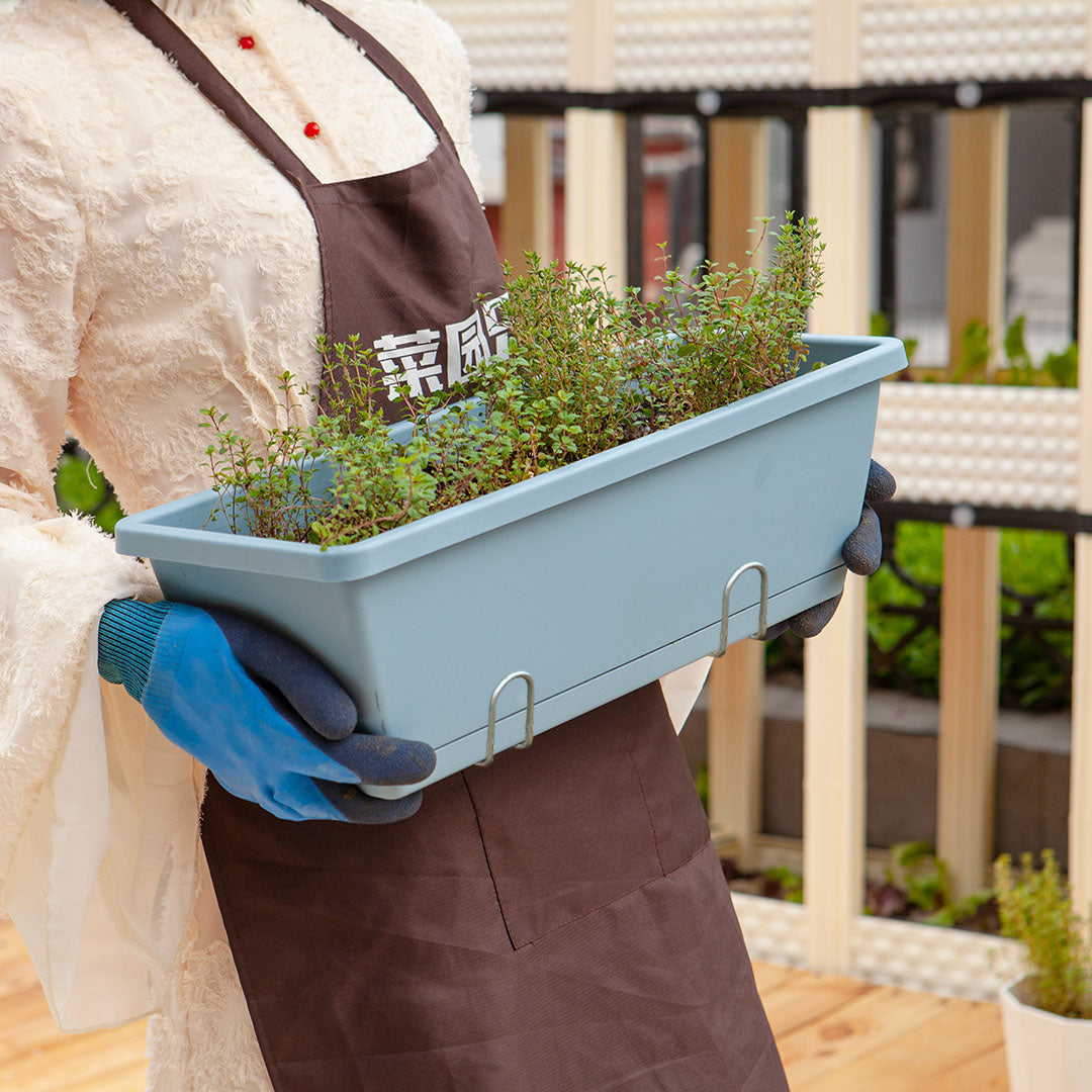 SOGA 49.5cm Blue Rectangular Planter Vegetable Herb Flower Outdoor Plastic Box with Holder Balcony Garden Decor Set of 4