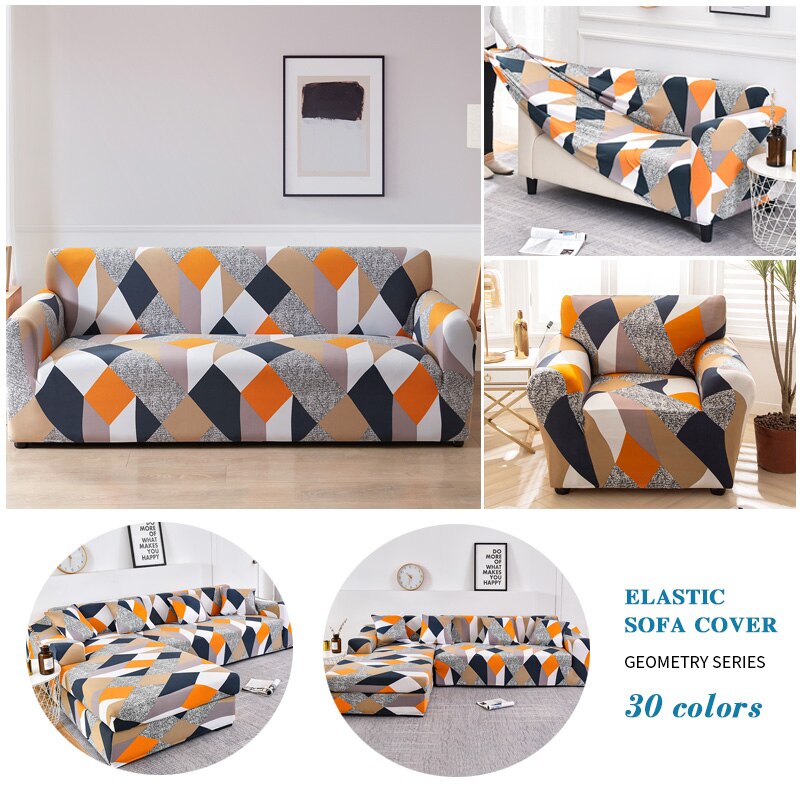 Anyhouz 1 Seater Sofa Cover Black White Geometric Style and Protection For Living Room Sofa Chair Elastic Stretchable Slipcover