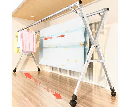 SOGA 2.0m Portable Standing Clothes Drying Rack Foldable Space-Saving Laundry Holder with Wheels