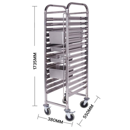 SOGA 2X Gastronorm Trolley 16 Tier Stainless Steel Bakery Trolley Suits GN 1/1 Pans