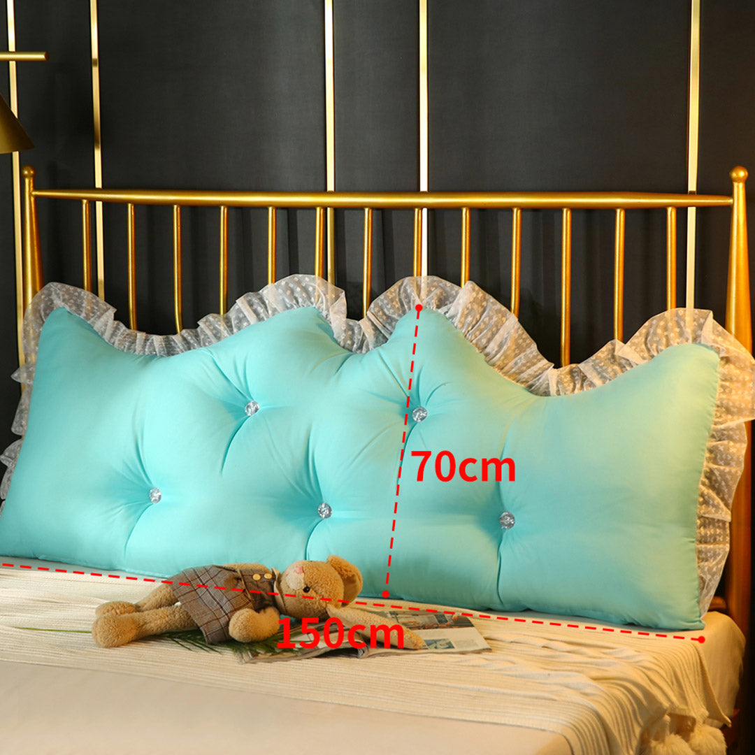 SOGA 4X 150cm Light Blue Princess Bed Pillow Headboard Backrest Bedside Tatami Sofa Cushion with Ruffle Lace Home Decor