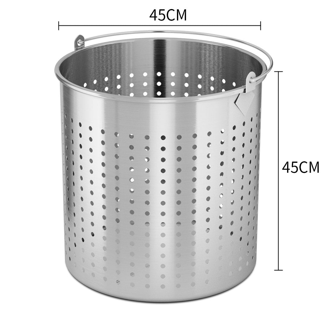 SOGA 71L 18/10 Stainless Steel Perforated Stockpot Basket Pasta Strainer with Handle