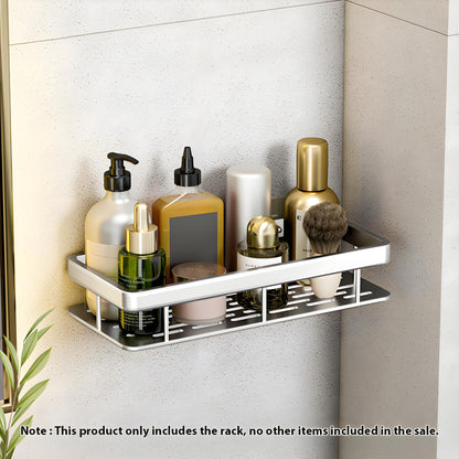 SOGA Silver Wall-Mounted Rectangular Bathroom Storage Organiser Space Saving Adhesive Shelf Rack