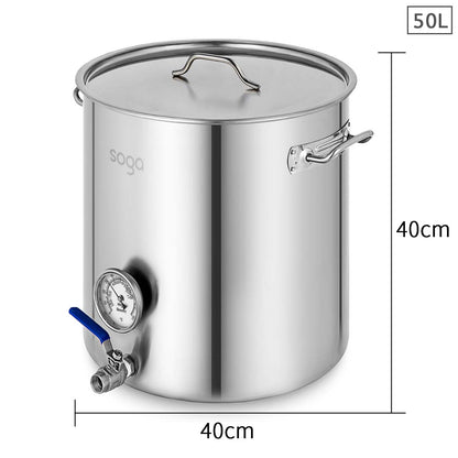 SOGA Stainless Steel Brewery Pot 50L With Beer Valve 40*40cm