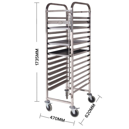 SOGA 2X Gastronorm Trolley 16 Tier Stainless Steel Cake Bakery Trolley Suits 60*40cm Tray