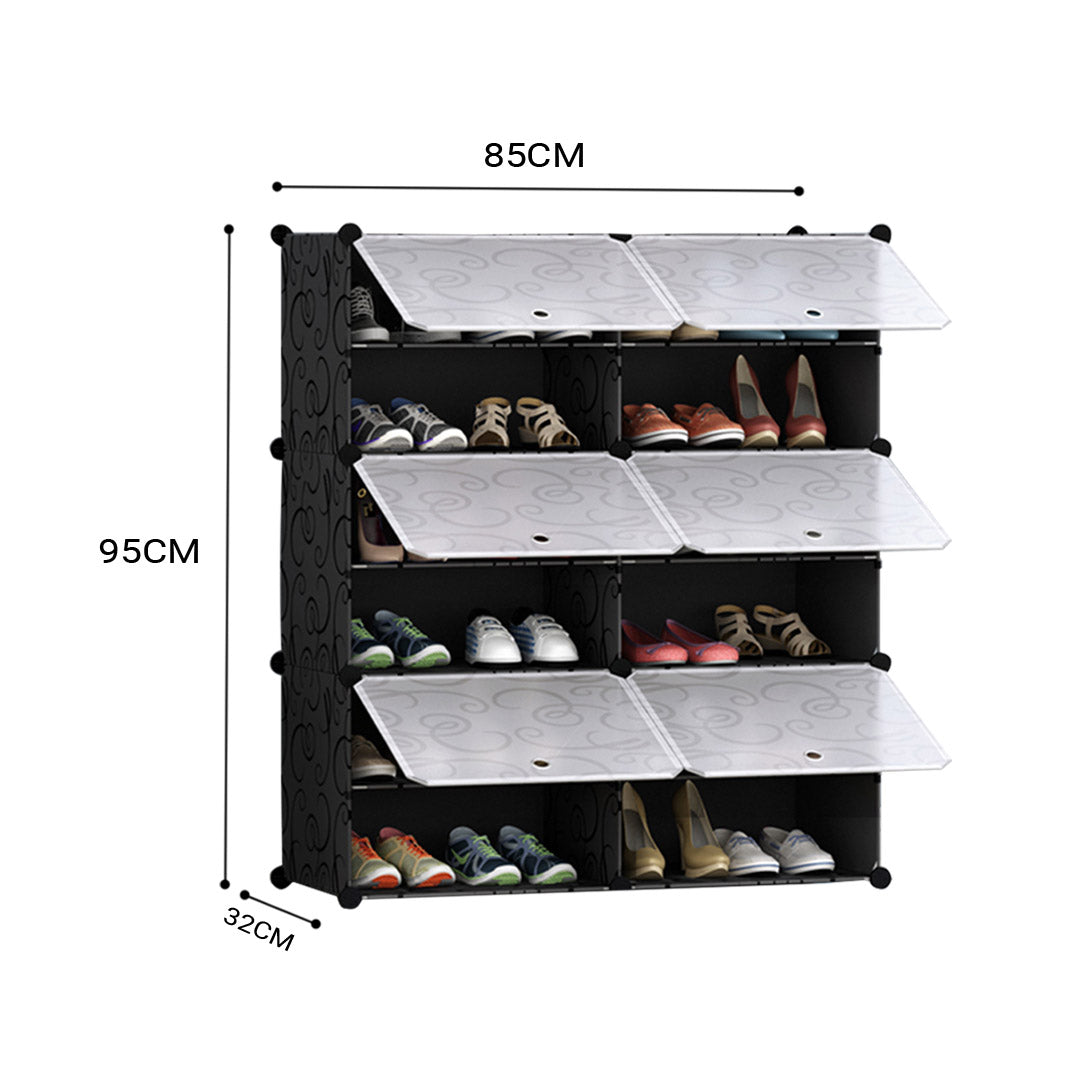 SOGA 6 Tier 2 Column Shoe Rack Organizer Sneaker Footwear Storage Stackable Stand Cabinet Portable Wardrobe with Cover