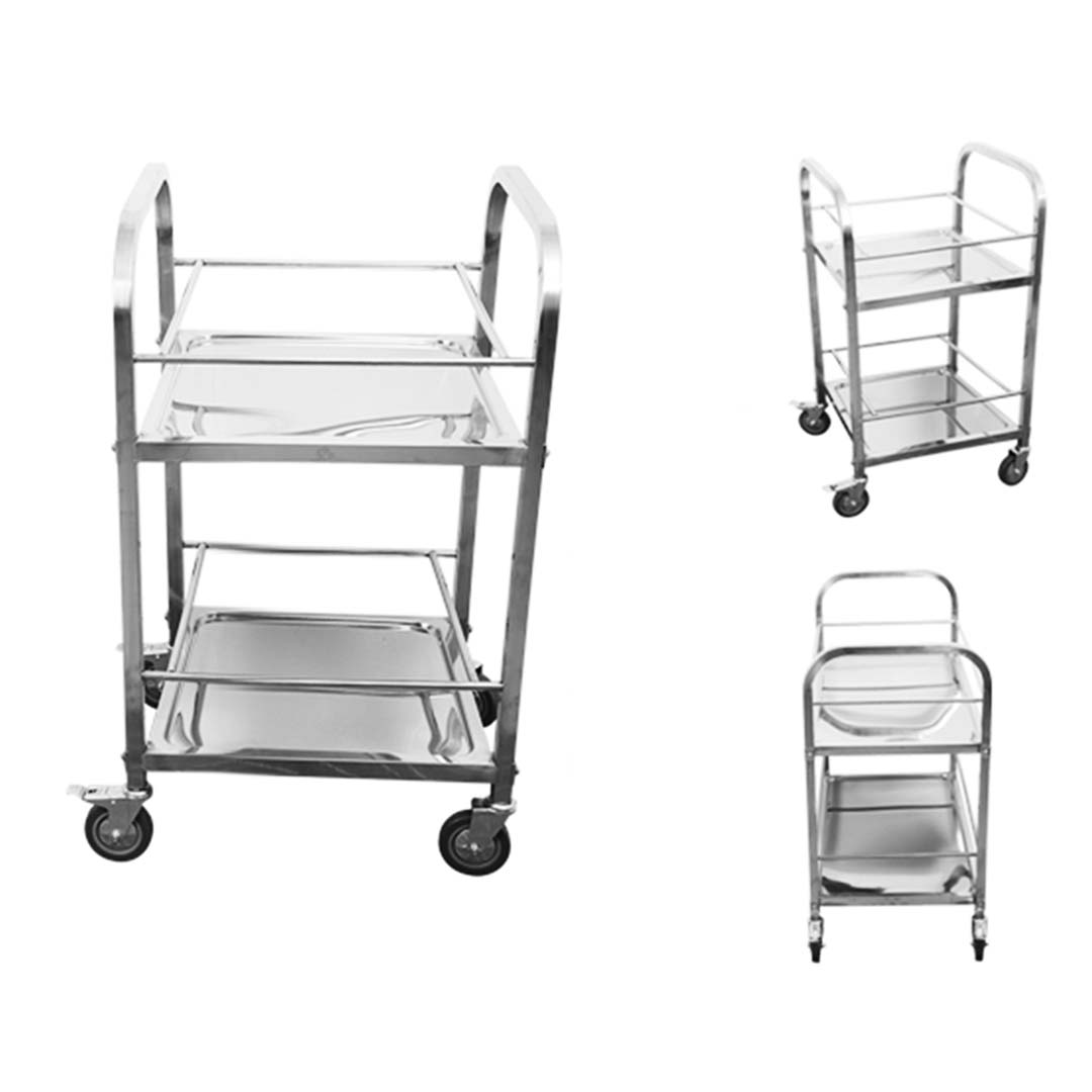 SOGA 2 Tier 500x500x950 Stainless Steel Square Tube Drink Wine Food Utility Cart