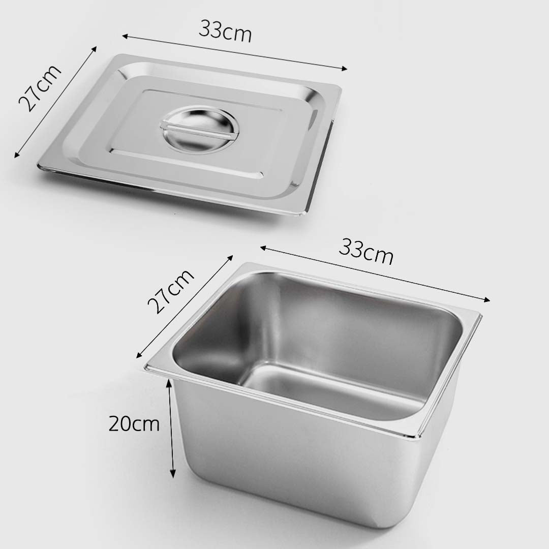 SOGA Gastronorm GN Pan Full Size 1/2 GN Pan 20cm Deep Stainless Steel Tray With Lid