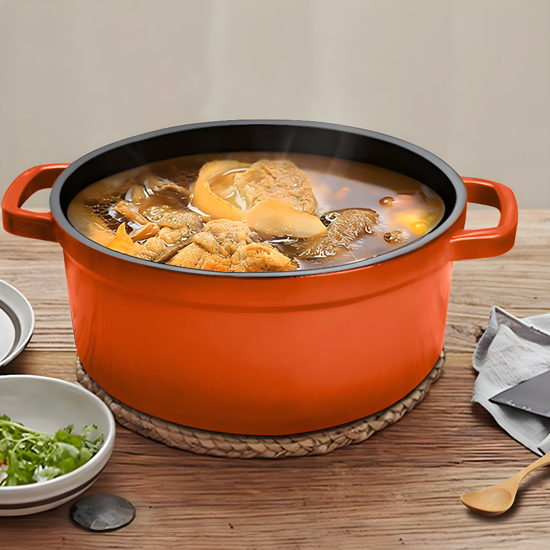 SOGA Cast Iron 24cm Enamel Porcelain Stewpot Casserole Stew Cooking Pot With Lid 3.6L Orange