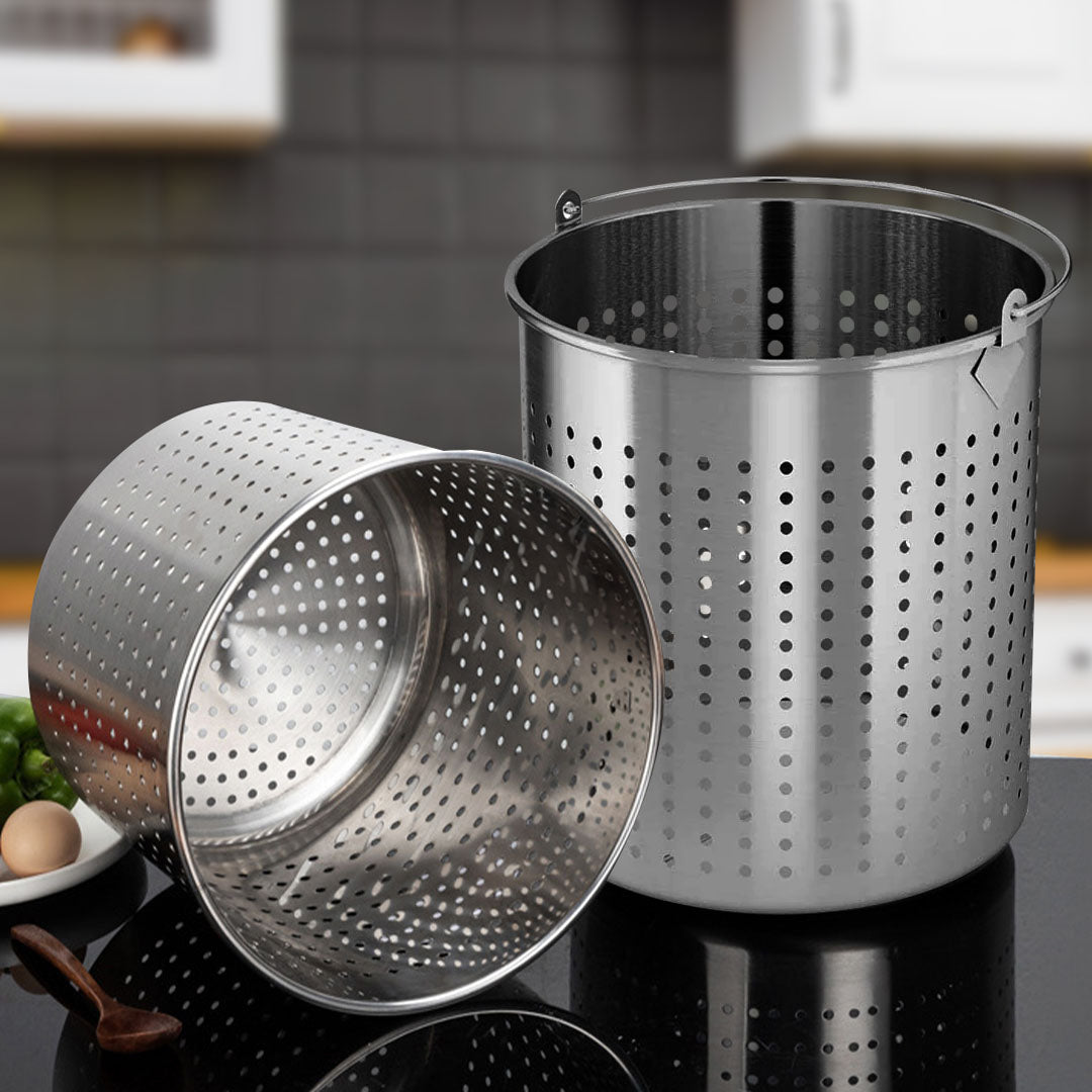 SOGA 98L 18/10 Stainless Steel Stockpot with Perforated Stock pot Basket Pasta Strainer