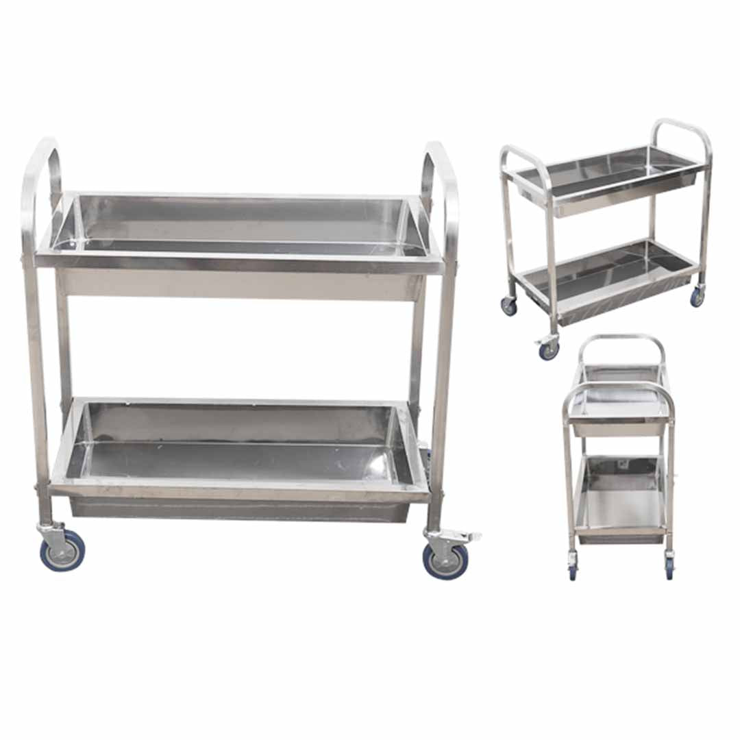 SOGA 2 Tier 95x50x95cm Stainless Steel Kitchen Trolley Bowl Collect Service FoodCart Large