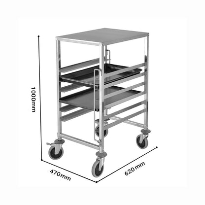 SOGA 2X Gastronorm Trolley 7 Tier Stainless Steel Bakery Trolley Suits 60cmx40cm Tray with Working Surface