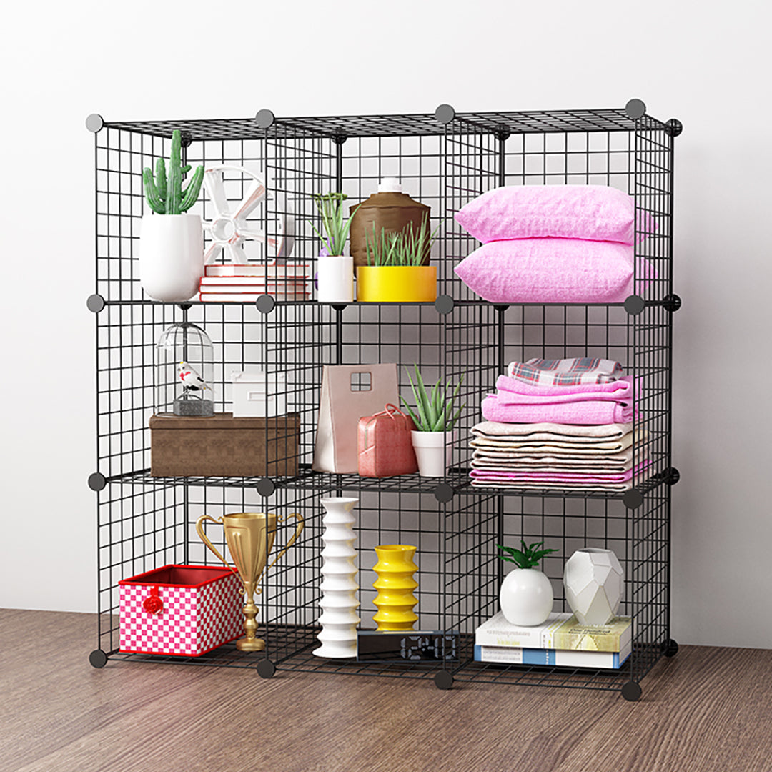 SOGA Black Portable 9-Cube Storage Organiser Foldable DIY Modular Grid Space Saving Shelf