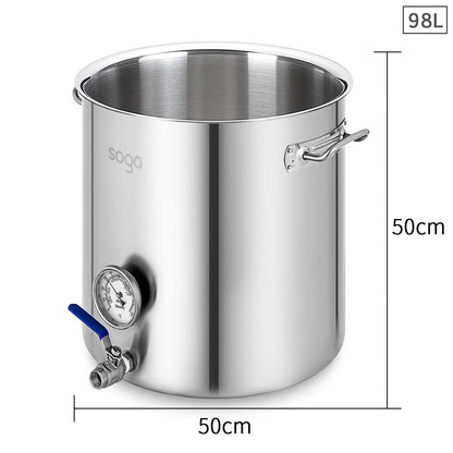 SOGA Stainless Steel 98L No Lid Brewery Pot With Beer Valve 50*50cm