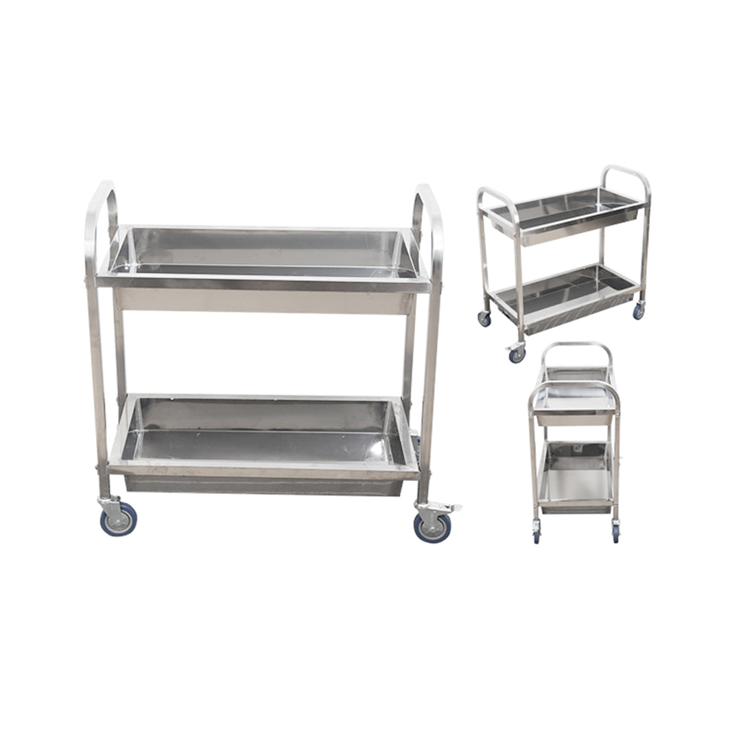 SOGA 2X 2 Tier 75x40x83cm Stainless Steel Kitchen Trolley Bowl Collect Service Food Cart Small