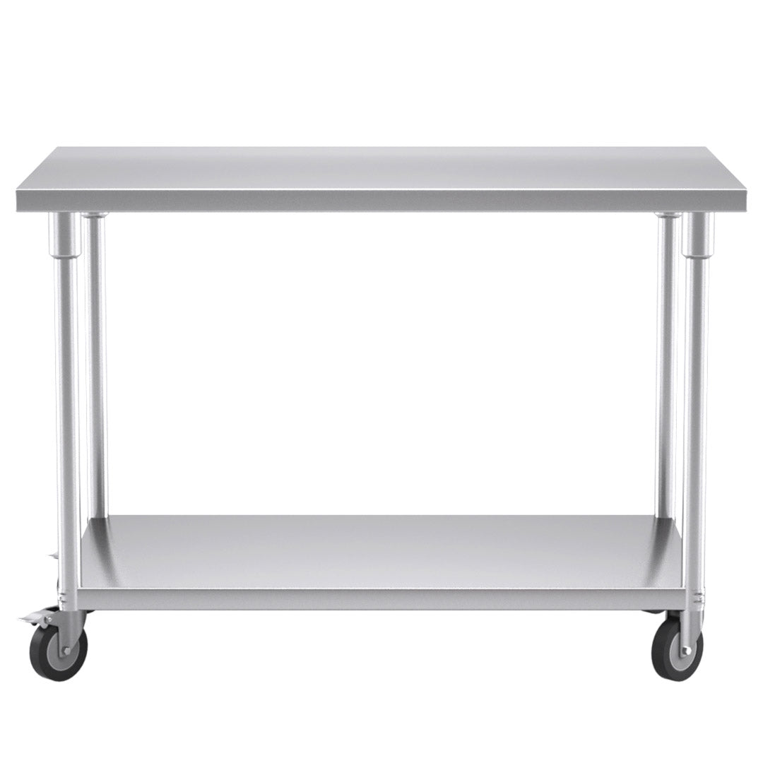 SOGA 120cm Commercial Catering Kitchen Stainless Steel Prep Work Bench Table with Wheels