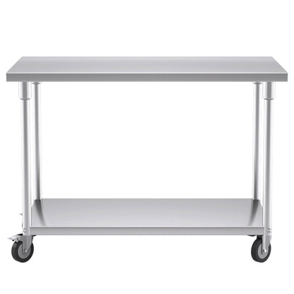 SOGA 120cm Commercial Catering Kitchen Stainless Steel Prep Work Bench Table with Wheels