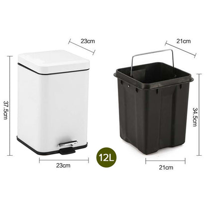 SOGA 4X 12L Foot Pedal Stainless Steel Rubbish Recycling Garbage Waste Trash Bin Square White