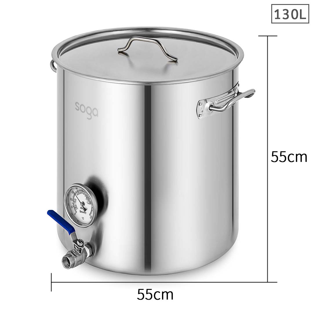 SOGA Stainless Steel Brewery Pot 130L With Beer Valve 55*55cm