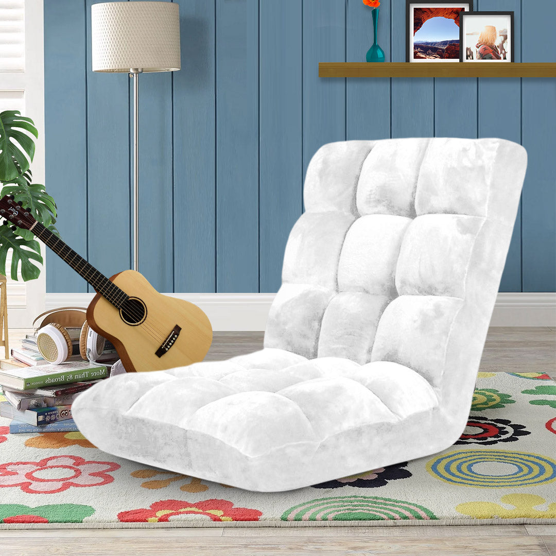 SOGA 2X Floor Recliner Folding Lounge Sofa Futon Couch Folding Chair Cushion White