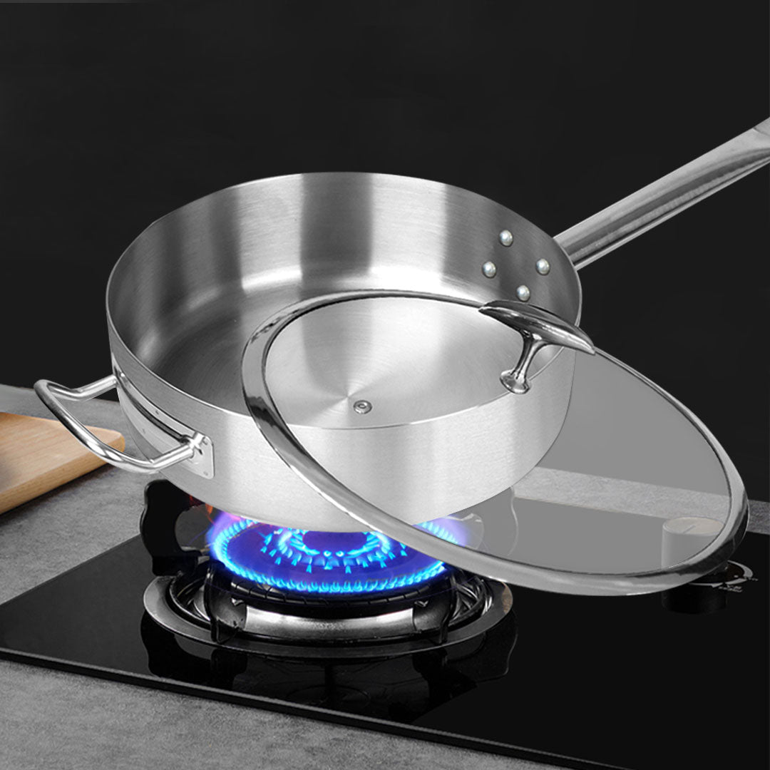 SOGA 32cm Stainless Steel Saucepan Sauce pan with Glass Lid and Helper Handle Triple Ply Base Cookware