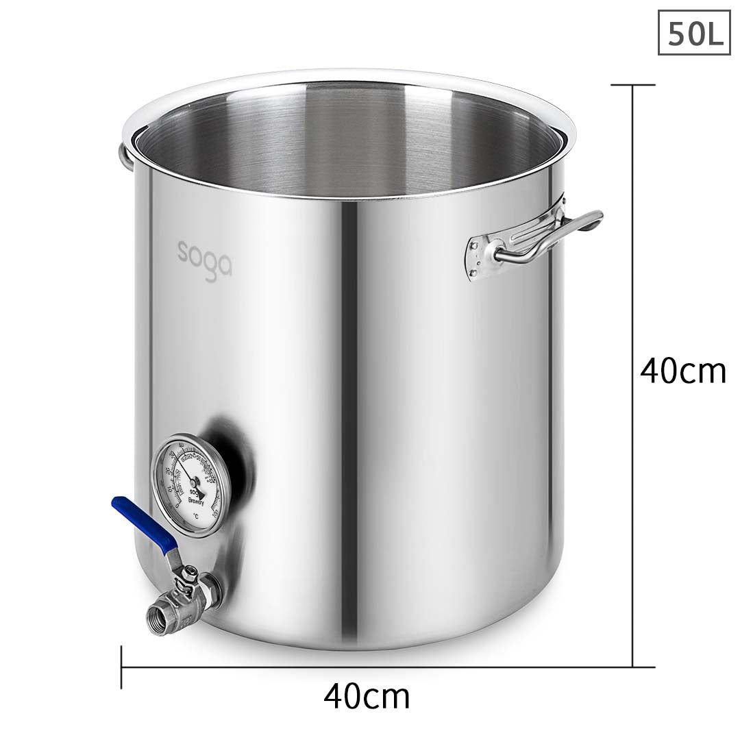 SOGA Stainless Steel 50L No Lid Brewery Pot With Beer Valve 40*40cm