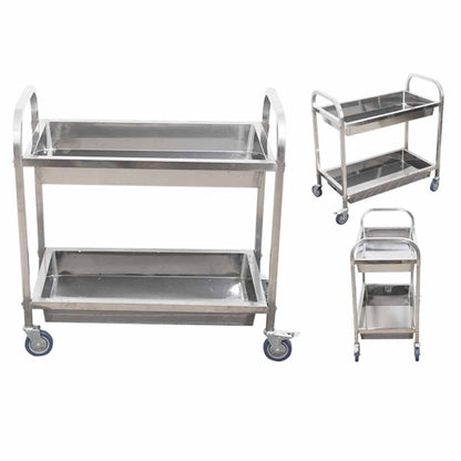 SOGA 2 Tier 75x40x83cm Stainless Steel Kitchen Trolley Bowl Collect Service Food Cart Small