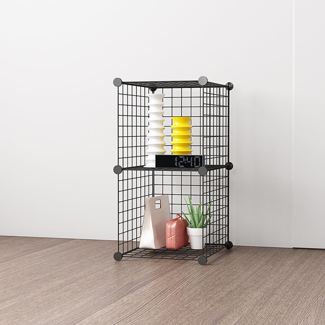 SOGA 2X Black Portable 2 Tier Cube Storage Organiser Foldable DIY Modular Grid Space Saving Shelf