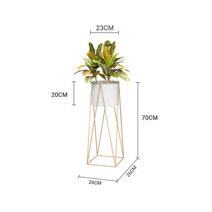 SOGA 70cm Gold Metal Plant Stand with White Flower Pot Holder Corner Shelving Rack Indoor Display