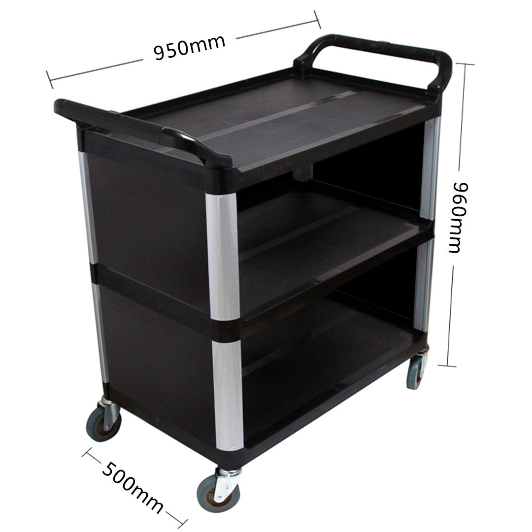 SOGA 3 Tier Covered Food Trolley Food Waste Cart Storage Mechanic Kitchen Black