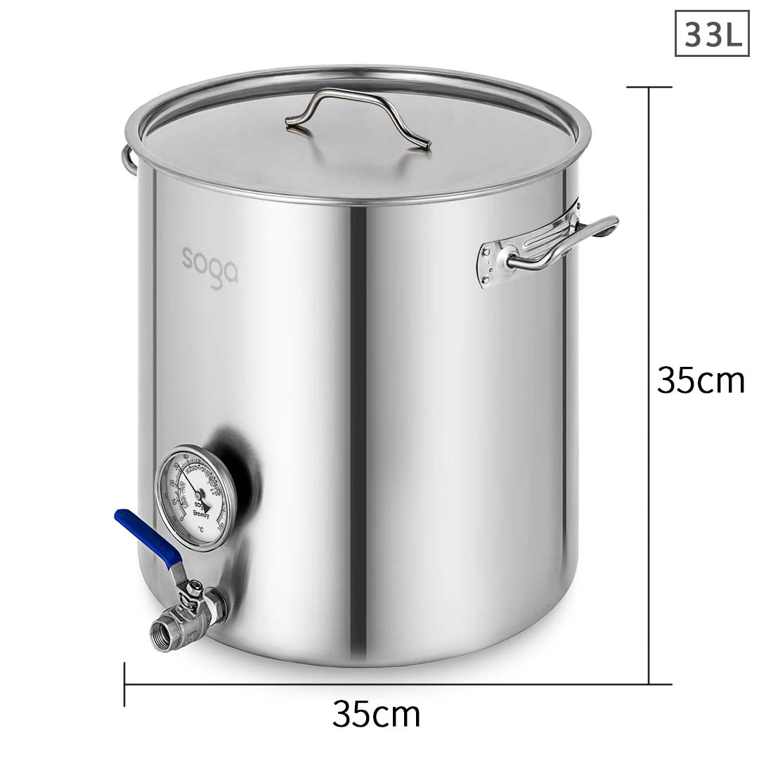 SOGA Stainless Steel Brewery Pot 33L With Beer Valve 35*35cm