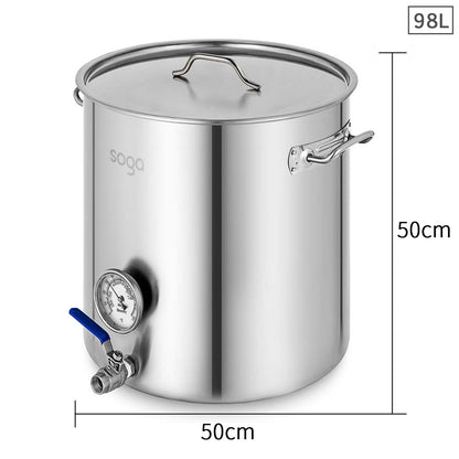 SOGA Stainless Steel Brewery Pot 98L With Beer Valve 50*50cm