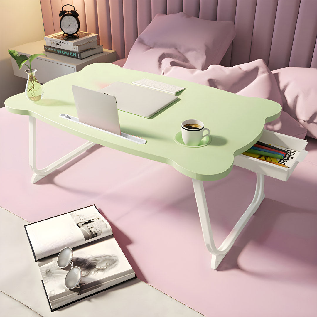 SOGA Green Portable Bed Table Adjustable Folding Mini Desk With Mini Drawer and Cup-Holder Home Decor