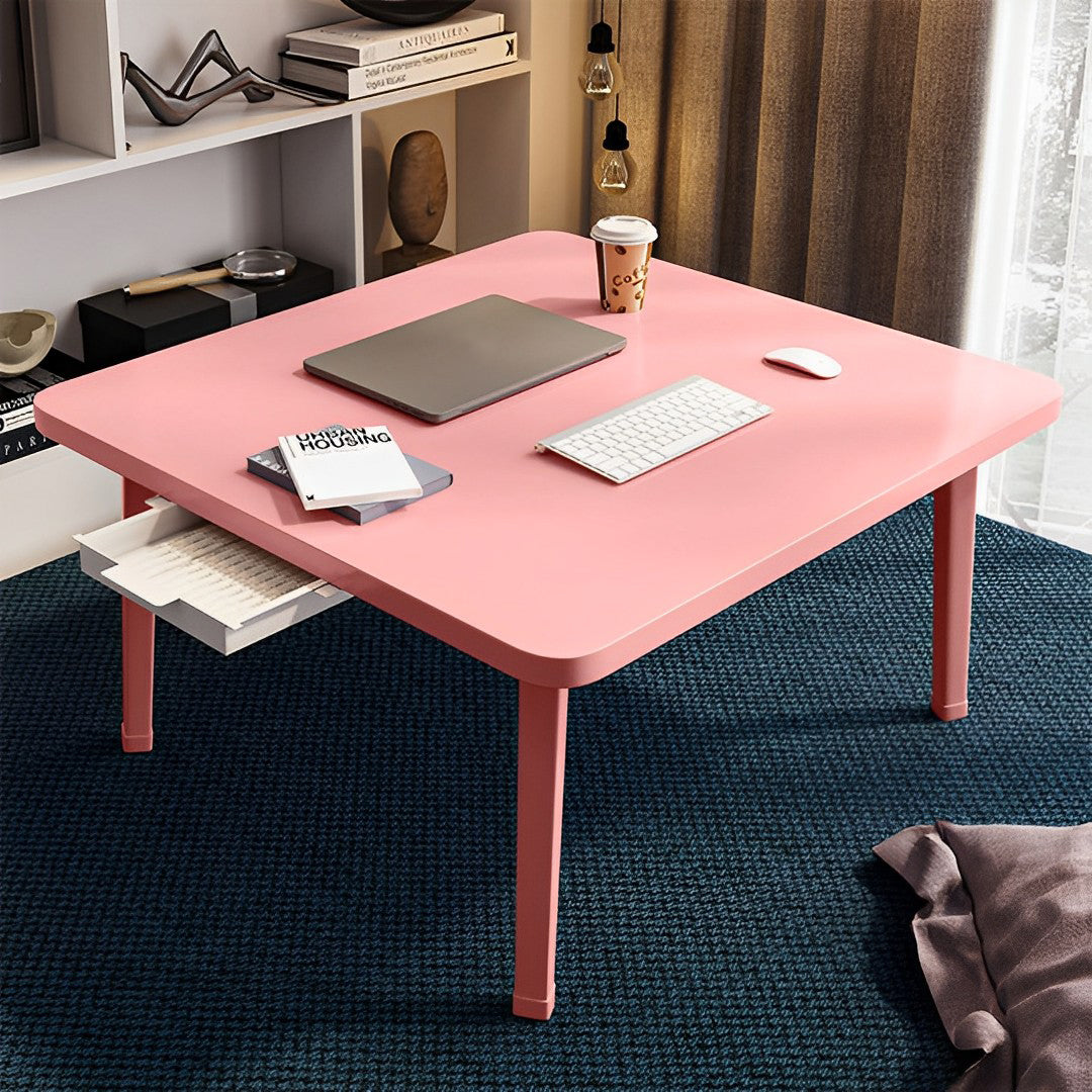 SOGA Pink Portable Floor Table Small Square Space-Saving Mini Desk Home Decor