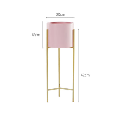 SOGA 2 Layer 42cm Gold Metal Plant Stand with Pink Flower Pot Holder Corner Shelving Rack Indoor Display