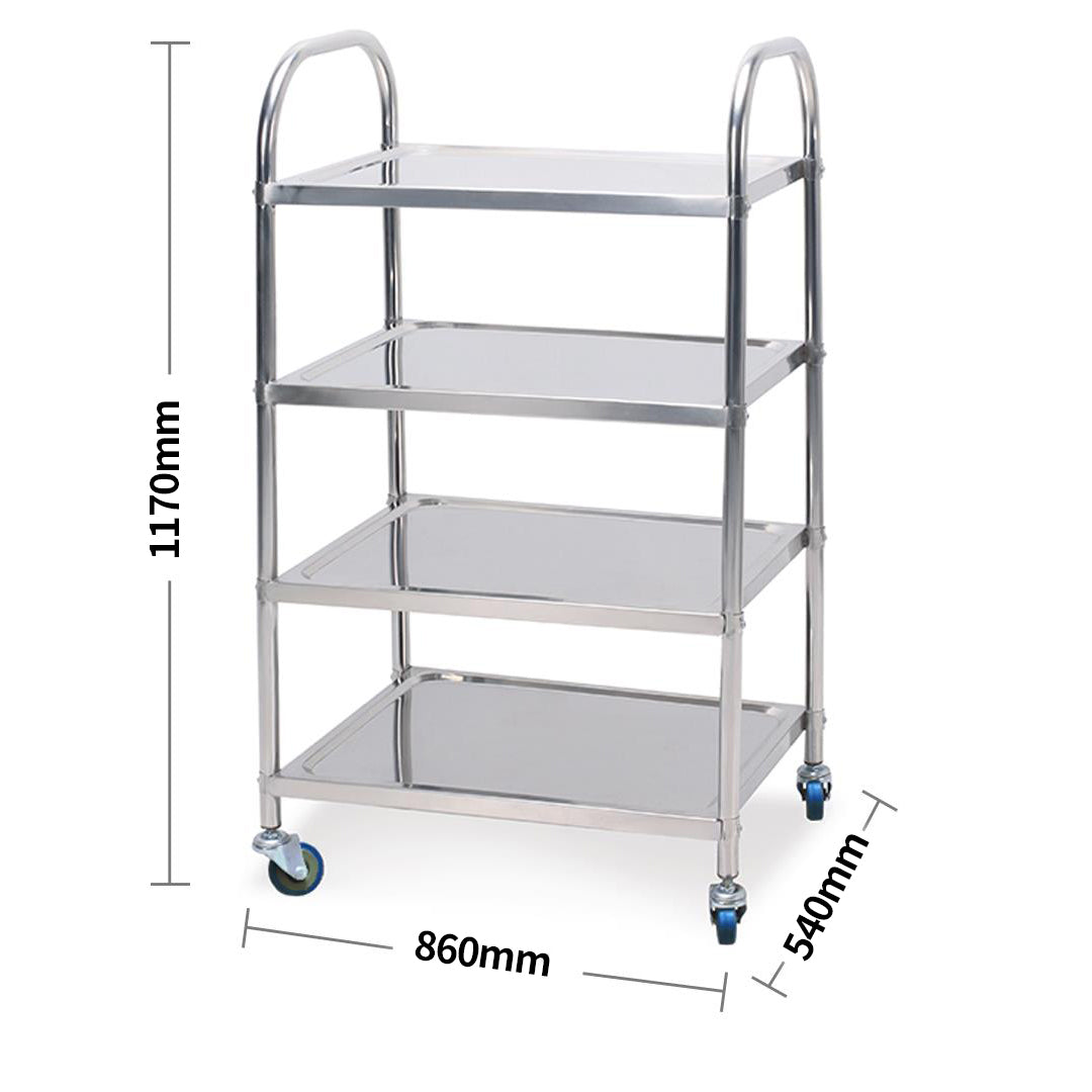 SOGA 4 Tier 860x540x1170 Stainless Steel Kitchen Dining Food Cart Trolley Utility