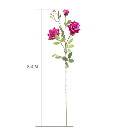 SOGA 85cm Green Glass Tall Floor Vase and 12pcs Dark Pink Artificial Fake Flower Set