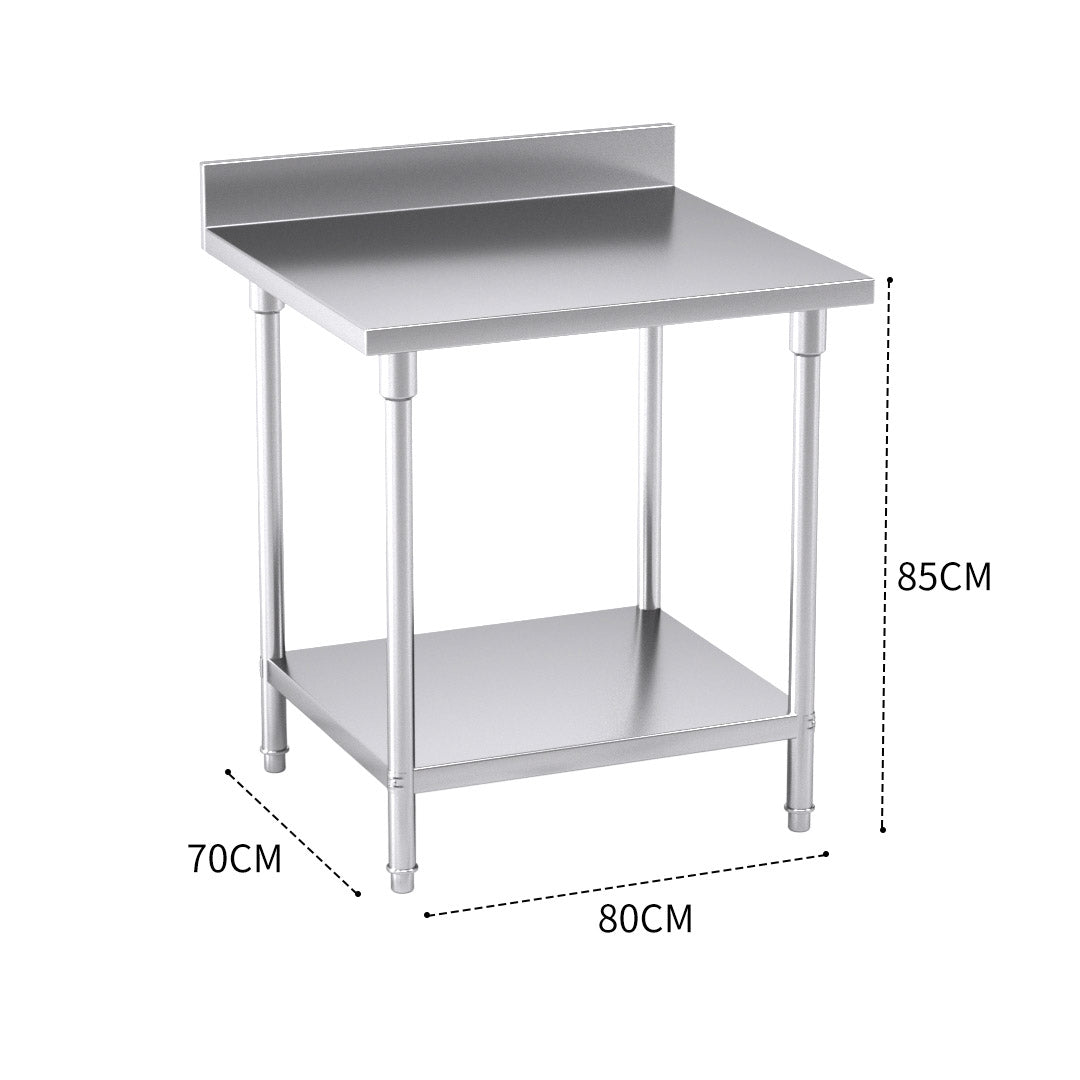 SOGA Commercial Catering Kitchen Stainless Steel Prep Work Bench Table with Back-splash 80*70*85cm