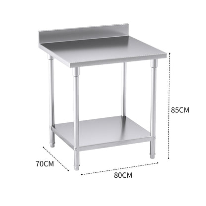 SOGA Commercial Catering Kitchen Stainless Steel Prep Work Bench Table with Back-splash 80*70*85cm