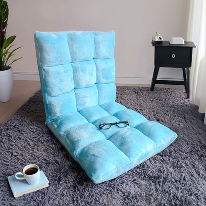 SOGA Floor Recliner Collapsible Lounge Sofa Couch Folding Chair Cushion Light Blue