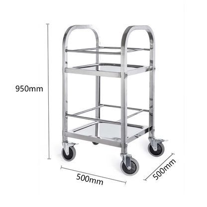 SOGA 2 Tier 500x500x950 Stainless Steel Square Tube Drink Wine Food Utility Cart