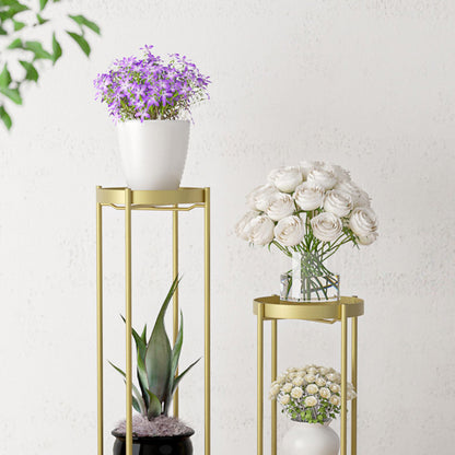 SOGA 2 Layer 80cm Gold Metal Plant Stand Flower Pot Holder Corner Shelving Rack Indoor Display