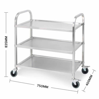 SOGA 3 Tier 75x40x83.5cm Stainless Steel Kitchen Dinning Food Cart Trolley Utility Size Small