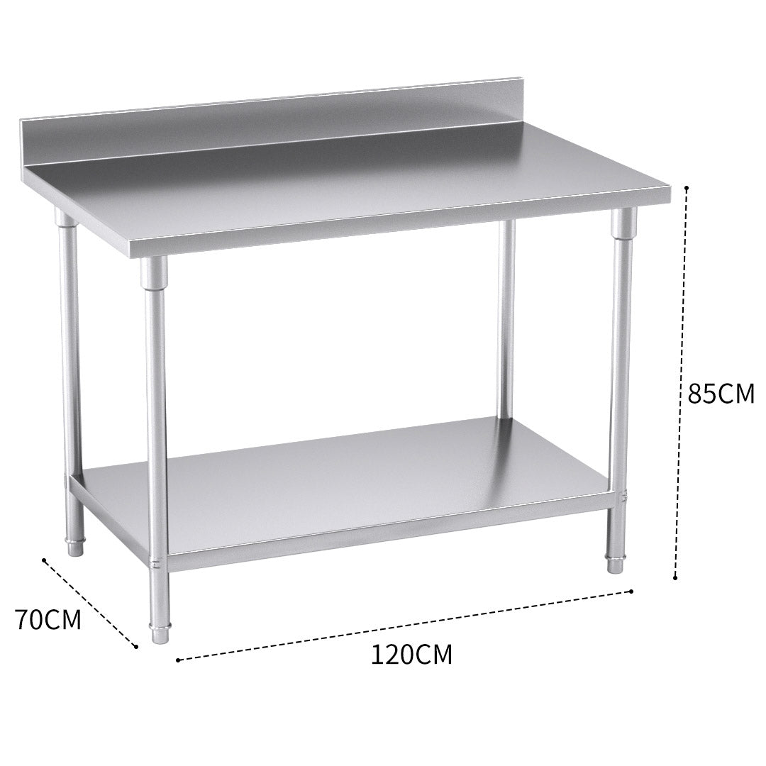 SOGA Commercial Catering Kitchen Stainless Steel Prep Work Bench Table with Back-splash 120*70*85cm