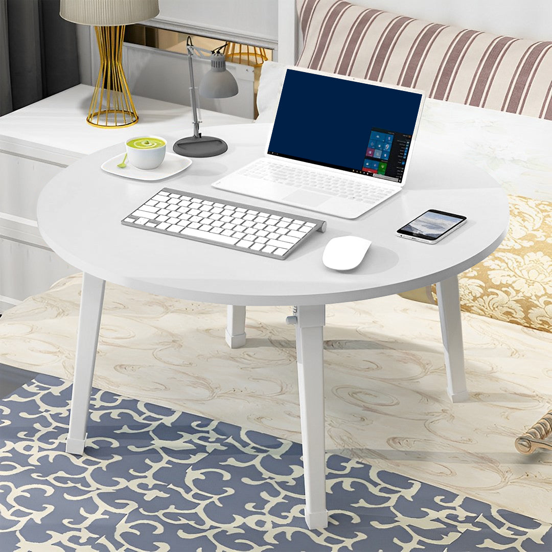 SOGA White Portable Floor Table Small Round Space-Saving Mini Desk Home Decor