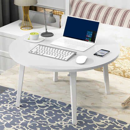 SOGA White Portable Floor Table Small Round Space-Saving Mini Desk Home Decor