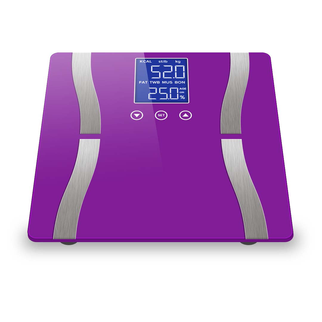 SOGA Glass LCD Digital Body Fat Scale Bathroom Electronic Gym Water Weighing Scales Purple