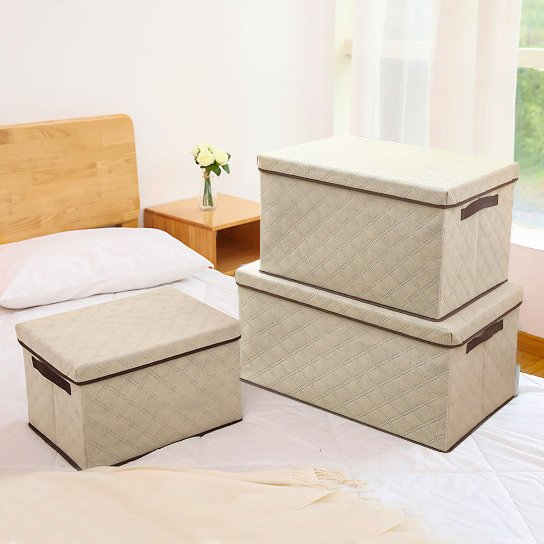 SOGA Large Beige Non-Woven Diamond Quilt Grid Fabric Storage/Organizer Box